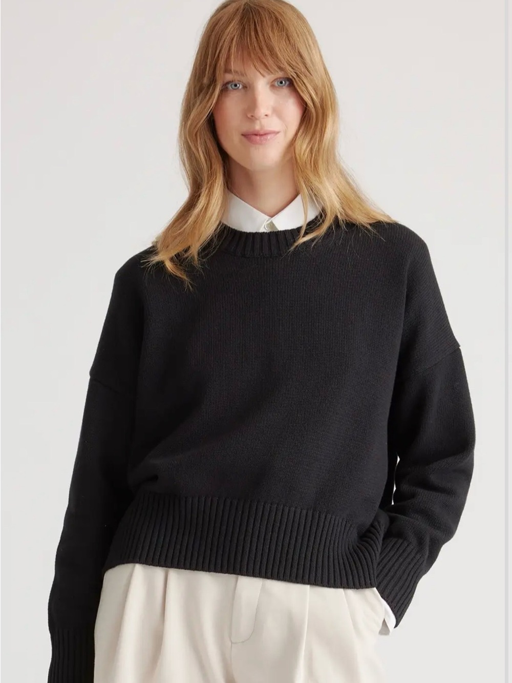 Quince 100% Organic Cotton Boyfriend Crew Sweater in Black